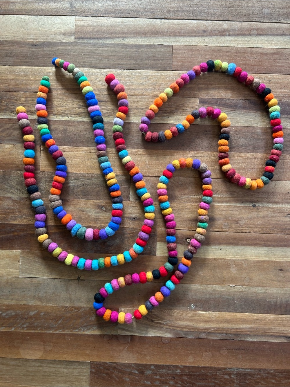 4 Colorful Felt Wool Bead Garlands Necklaces Multicolor